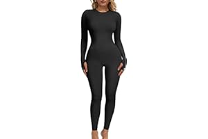OQQ Women‘s Yoga Jumpsuits Ribbed Long Sleeve Crew Neck Tops Sport Jumpsuits