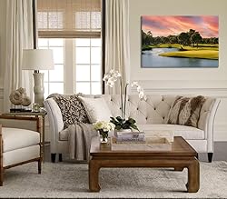 Sunset Golf Course Wall Art for Living Room Bedroom