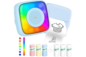 LEBT Sticker Printer Print Pod with 6 Rolls Sticker Paper, Seven Color Lighting Modes for DIY Scrapbook, Travel, Notes, Label, Memo, Compatible with iOS&Android