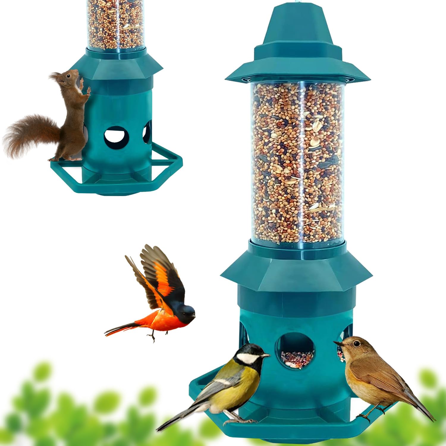WLLKOO Bird Feeder for Outside, Squirrel Proof Bird Feeders with Weight Activated Spring, 3 Lbs Birdseed Capacity, Bird Feeders for Outdoors, Squirrel Proof Wild Bird Feeders for Outside,Green