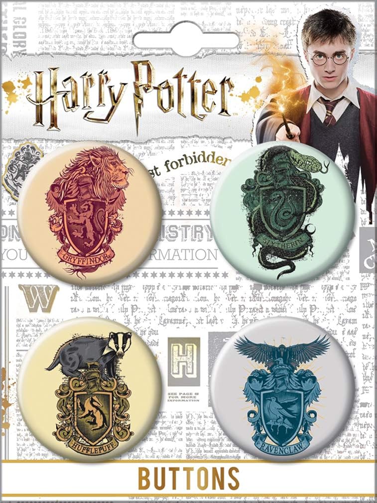 Ata-Boy Harry Potter Houses of Hogwarts Crests Set of 4 1.25" Collectible Buttons: Clothing