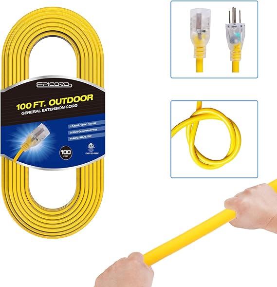 Epicord 12/3 Vinyl Outdoor long Extension Cord 3 prong Heavy Duty for