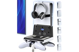GERSKER P5 Wall Mount Kit with Controller Holder Compatible with P5/Slim/Pro Disc & Digital, Pa5 Mount Floating for Gaming Accessories, Compact Pa5 Vertical Wall Shelf Organizer Bracket with Headphone Hook