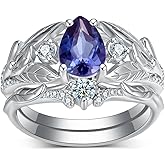 LieYovanaRing Pear Cut Natural Alexandrite Engagement Ring Sets for Women,925 Sterling Silver Moissanite Leaf Wedding Ringd Set Anniversary Jewelry Bridal Gifts for Women