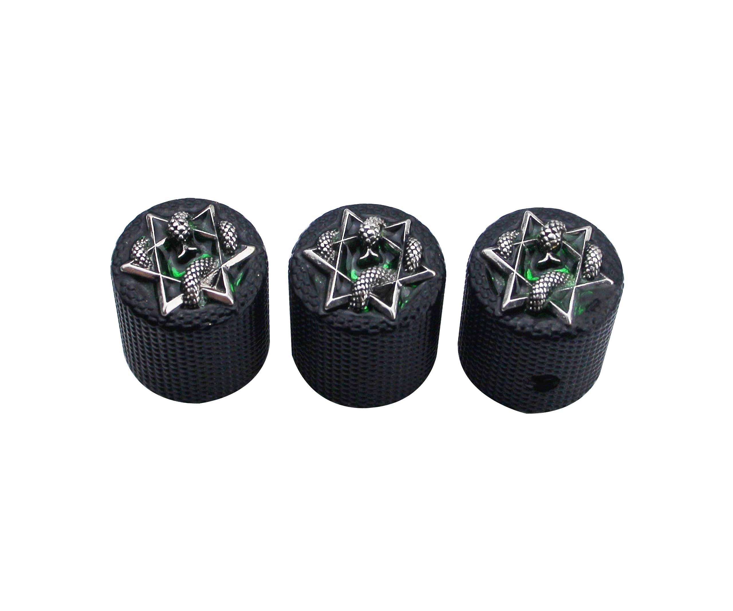 Guyker Guitar Bass Potentiometer Control Knobs with 6mm Dia. Shaft Pots - 3PCS Zinc alloy Speed Tone Volume Knob Replacement Part, (Ancient Silver Snake Shape Top, black body)