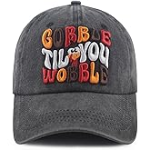 Xpayzere Thanksgiving Decor Hat for Women Men, Funny Adjustable Cotton 3D Embroidered Gobble Til You Wobble Turkey Hats