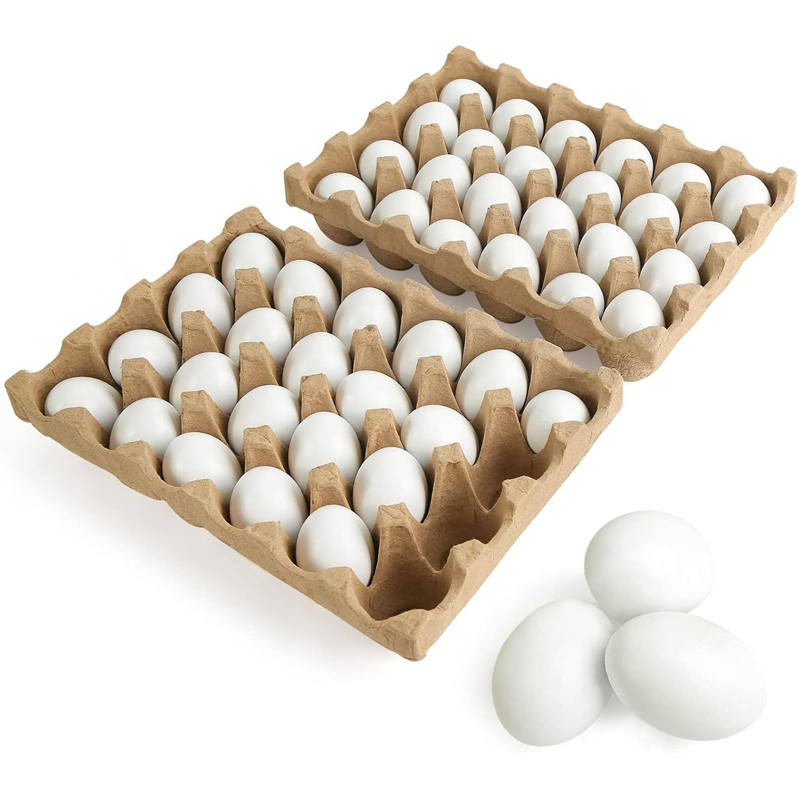 SallyFashion 48 Pcs White Wooden Eggs Fake Eggs Easter Eggs for Children DIY Game,Kitchen Craft Adornment,Toy Foods
