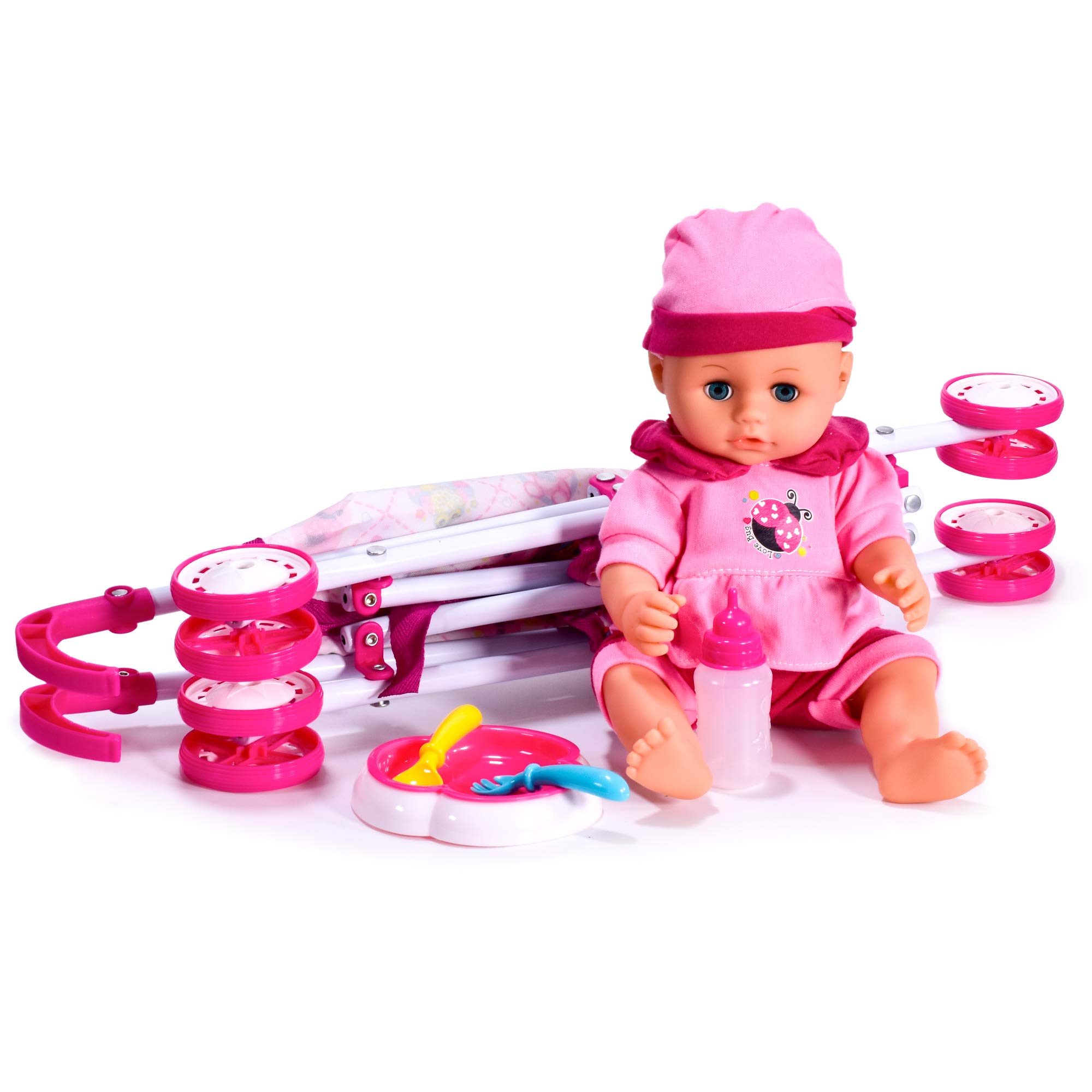 KandyToys Walking Baby Doll Set with Stroller & Dolls Accessories | Kids Toys