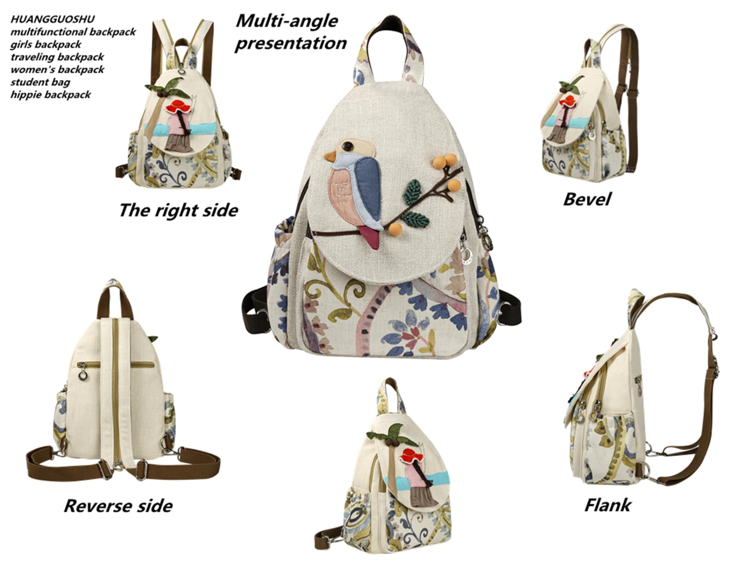 Condition photo showing As Is for huangguoshu bohemian knit backpack - original handcrafted design multi-pocket, adjustable, and ideal