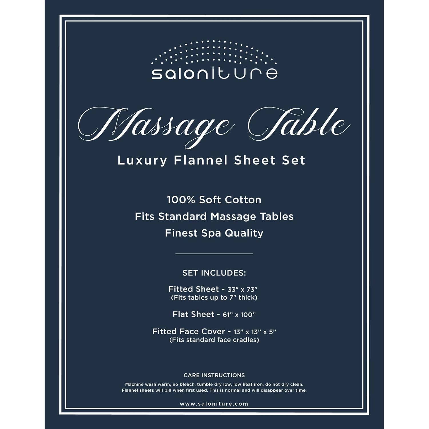 Saloniture 3-Piece Flannel Massage Table Sheet Set - Soft Cotton Facial Bed Cover - Includes Flat and Fitted Sheets with Face Cradle Cover - Blue : Beauty
