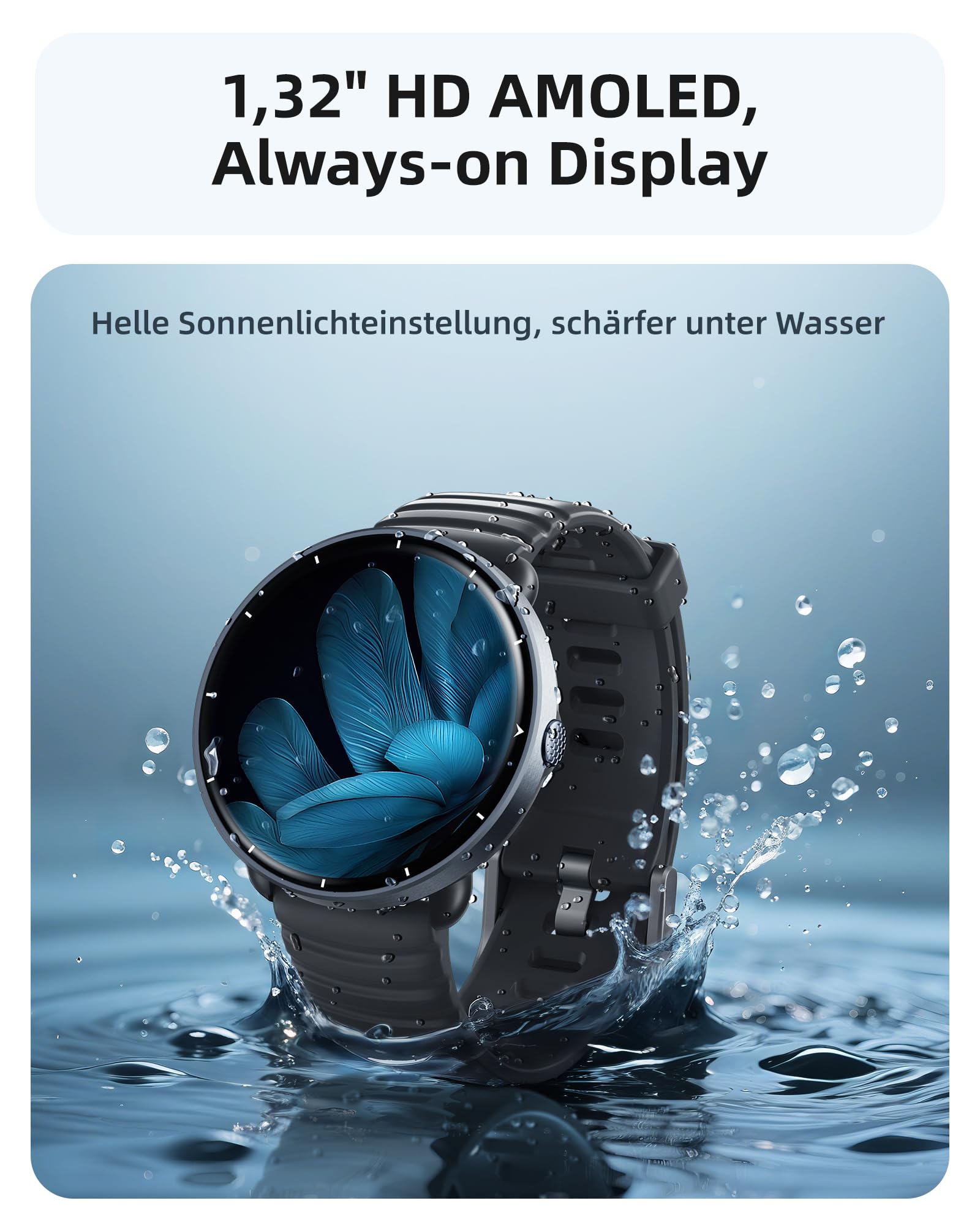 Parsonver Smartwatch Herren Damen, Integriertes GPS, 5 ATM wasserdichte Schwimmuhr für Pool/Offenen Gewässern, Fitness Uhr mit AMOLED Display, 100+ Sportmodi, Herzfrequenz, Schlafen (Schwarz, 42 mm) 4