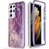 Esdot for Samsung Galaxy S21 Ultra Case,Military Grade Passing 21ft Drop Test,Rugged Cover with Fashion Designs for Women Girls,Protective Phone Case for Galaxy S21 Ultra 6.8" Glitter Purple Marble