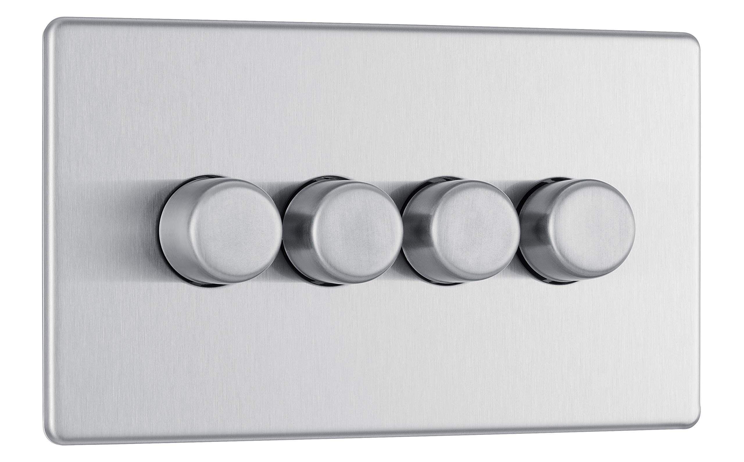 BG Electrical Intelligent Quadruple Wall Dimmer Switch, 2 Way, Screwless Front Plate, Premium Flatplate Brushed Steel, 200W, FBS84 — image 1