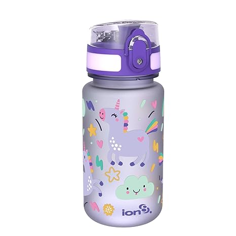 ion8 auslaufsichere Kinder Wasserflasche/Trinkflasche, BPA-frei, 350ml / 12oz, Einhörner