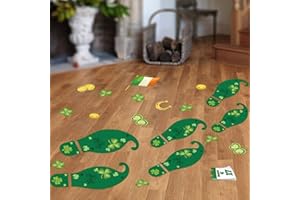 FILMHOO St. Patrick's Day Decorations Leprechaun Footprints Floor Decals Stickers, 10 Sheets 108 pcs Self-Adhesive Shamrock Gold Coin Stickers Party Supplies for Kids School Home Office.