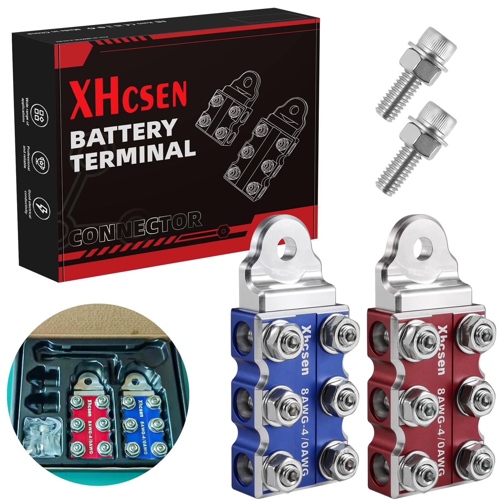 Photo 1 of 12-Way Battery Terminal Connectors with Bolt Down Ends or Threaded Studs, Heavy-Duty 8AWG to 4/0 AWG Battery Terminals-Universal for Copper and Aluminium Wires,M8 or 5/16”-18