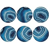 Agate Marble Blue Coasters Set of 6 Coasters for Drinks Absorbent Double-Sided Leather PVC Coaster for Tabletop Protection Coffee Table Decor Ideal for Home Decor House Warming Gifts