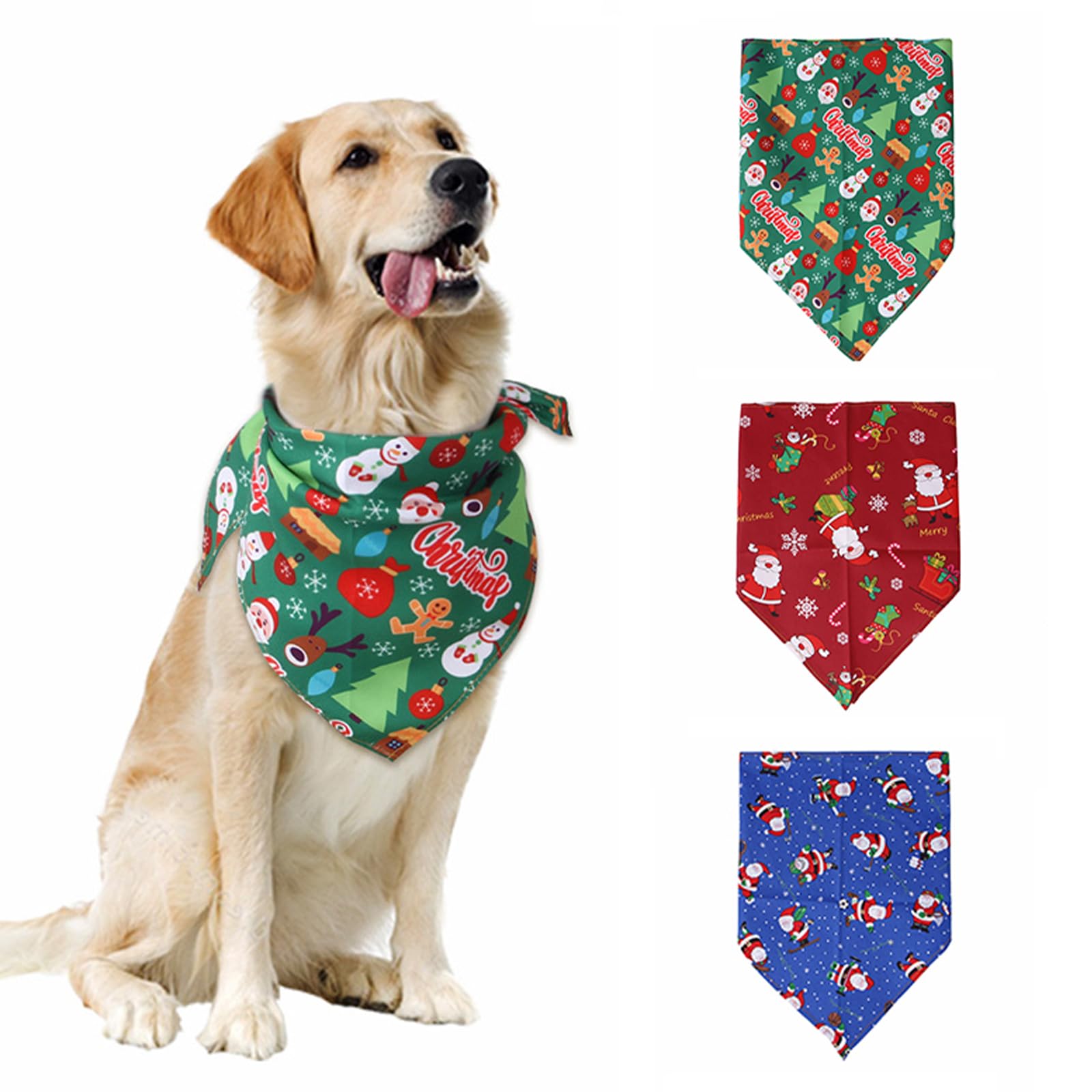 3 PCS Christmas Dog Bandana, Washable Pets Scarf Classic Triangle Bibs, Adjustable Kerchief Set Accessories Decoration Costume for Pets Dogs Cats