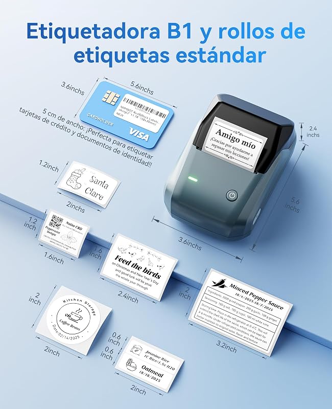 Máquina de rotulagem B1, impressora autoadesiva fácil de usar para escritório, casa e negócio, aplicação versátil, impressora térmica com etiqueta 50×30mm azul