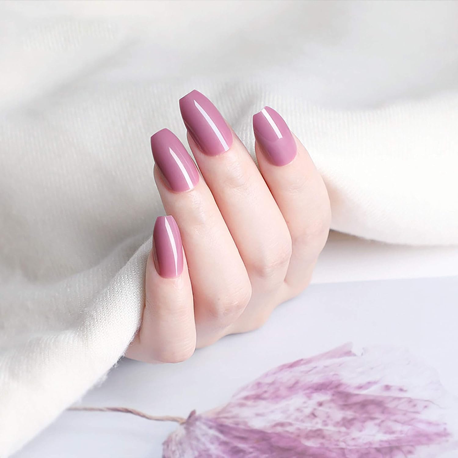 SIUSIO 96Pcs Colorful Coffin Nails Full Cover Press on UV Top Coat Covered Fall Color Maple Leaf Red Acrylic Fake Nail Autumn Medium Ballerina False Gel Nails Art Tips for Women and Girls (Pink) - Image 4