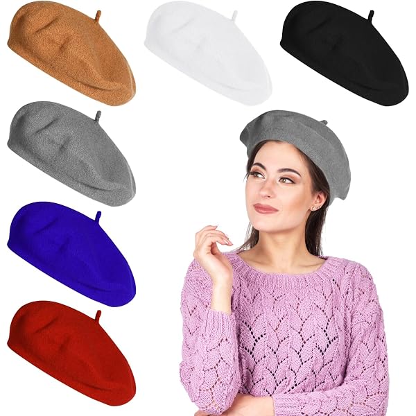 6 PCS Beret Hats, Woolen Blend Beret Caps, Classic Design in  display picture 3