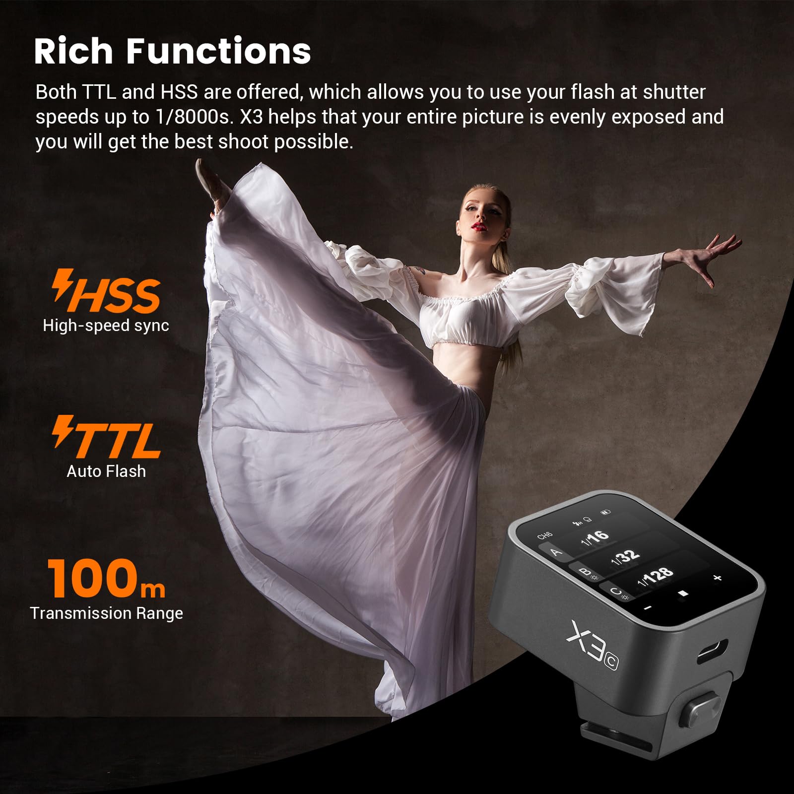 Godox X3C X3-C TTL Wireless Flash Trigger for Canon Camera, 2.4G Wireless Touchscreen Flash Transmitter, Support TTL Auto/Manual/Multi Flash, Built-in Lithium Battery, High-Definit OLED Screen