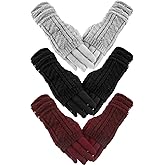 Janmercy 6 Pairs 2in1 Winter Knit Gloves for Women 3 Fingerless Gloves 3 Touchscreen Glove Warm Fleece Mitten for Cold Weather