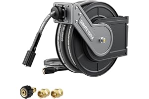 Giraffe Tools 60ft Pressure Washer Hose Reel, 4000 PSI Retractable Power Washer Hose Reel, Heavy Duty Hose Reel, Auto Rewind, Wall Mounted