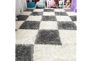Plush Puzzle Interlocking Foam Mat,Fluffy Soft Fuzzy Soft Jigsaw Area Floor Tiles Mat,Home Decoration 12x12in Cuttable Square