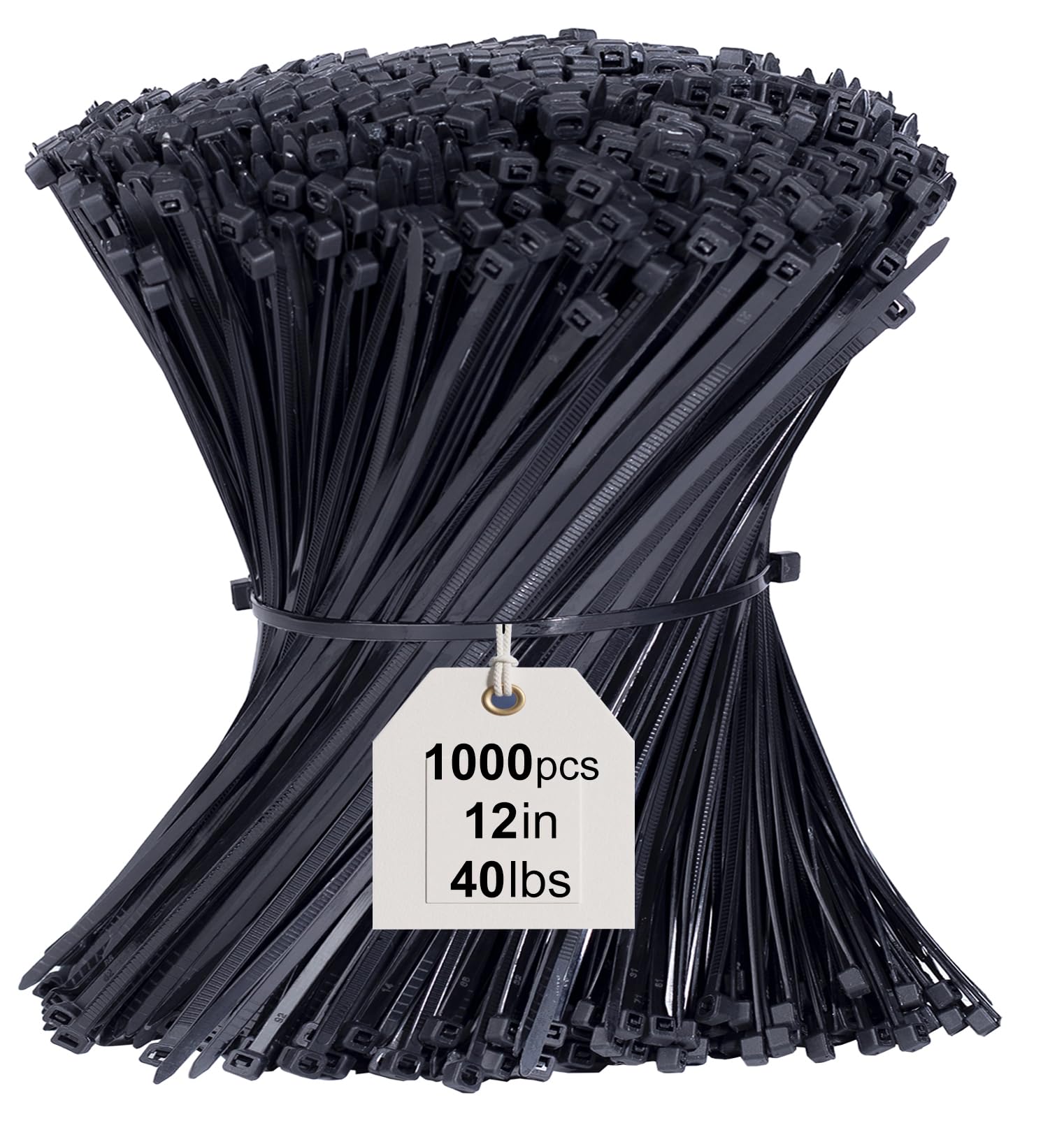12 inch Cable Ties 1000 Pack, Black Zip Ties 300 x 3.6mm, Tensile Strength 40lbs with UV Resistant, Tie Wraps Nylon Plastic ties Self Locking Large Heavy Duty Cable Wrap for Tidy Wires Garden Workshop