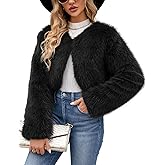 Gihuo Women's Winter Cropped Faux Fur Coat Long Sleeve Open Front Cardigan Fleece Jackets Shaggy Parka Outerwear
