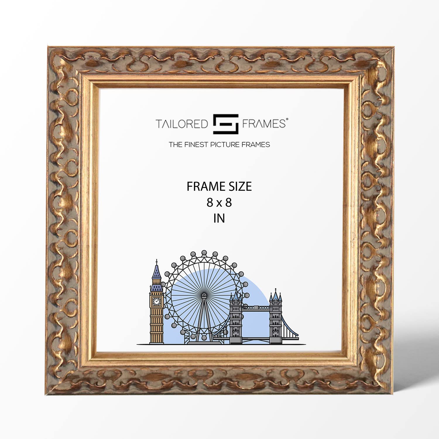 Tailored Frames Vienna Gold 8" x 8" | Rustic Style Vintage Single Picture Frame | Table Top & Wall Hanging Type | Photo Frame Without Mount