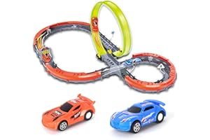 BEFANS Race Car Track Set, Assembled Car Track Toys with 27 Pcs Building Kits, 2 High Speed Race Cars, 360° Loop X-Type Crossing Track for Kids 3+ Ages Birthday (A Race Car Set)