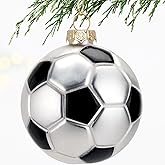 3.15” Christmas Soccer Ball Glass Blown Ornament, 2025 Hand-Painted Small Mini Sports Ball Decoration for Boys and Girls, Xmas Tree Holiday Decor Kids Themed Party Gifts