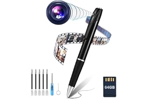 IFLYDVCAM Pen camera | Mini Spy Camera Hidden Camera with 64G SD Card | 1080p Camera Pen| 200 minutes Battery Life | Rechargeable Hidden Camera Pen, Small Nanny Cam, Surveillance Camera for Indoor Security