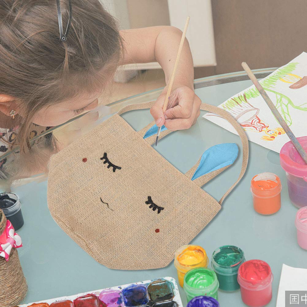 DomeStar Jute Bunny Basket, Burlap Cloth Basket Jute Cotton Rabbit Bag Tote Bag Handbag Burlap Easter Bunny Bag for Picnics