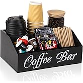 ZBBCTUS Coffee Station Organizer with Mat, Farmhouse Wood Coffee Pods Holder Storage Basket,Countertop Tea Condiment Storage 