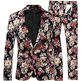 Cloudstyle Mens 2 Piece Suit Notched Lapel Sport Coat Floral One Button Slim Fit Tweed Suit