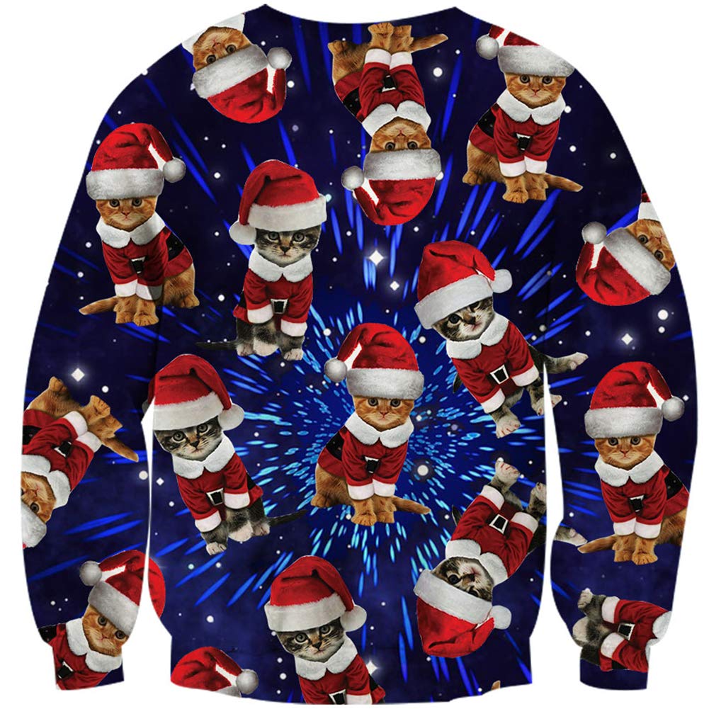 Bro Male Female Ugly Christmas Sweater 3D Pattern Cats Novelty Sweatshirt Cozy Baggy Long Sleeve O Neck Jumpers for Teens Junior Boys Girls Family Office Sweater Contest Party Large