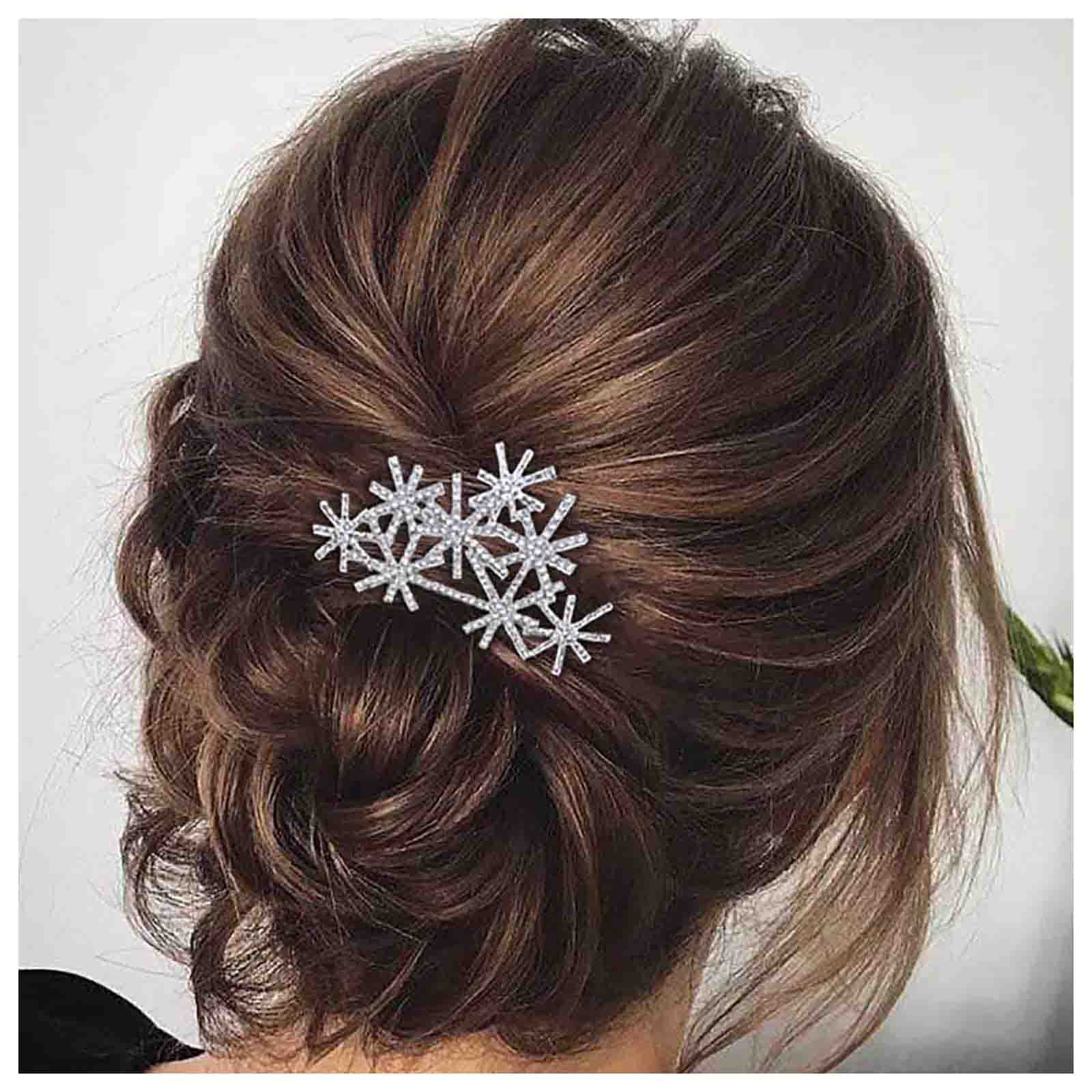 Cimenexe Bohemian Crystal Snowflake Hair Comb Cz Snowflake Hair Piece Silver Rhinestone Headpiece Bride Headwear Decorative Wedding Headpieces Hair Accessories Jewelry for Women and Girls Gifts