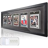 Sports Card Display Frame with Tempered Glass, Wall Mount Trading Card Display Case, Baseball Card Display Box for 5 Standard Cards, Frame for Basketball Football Hockey Cards