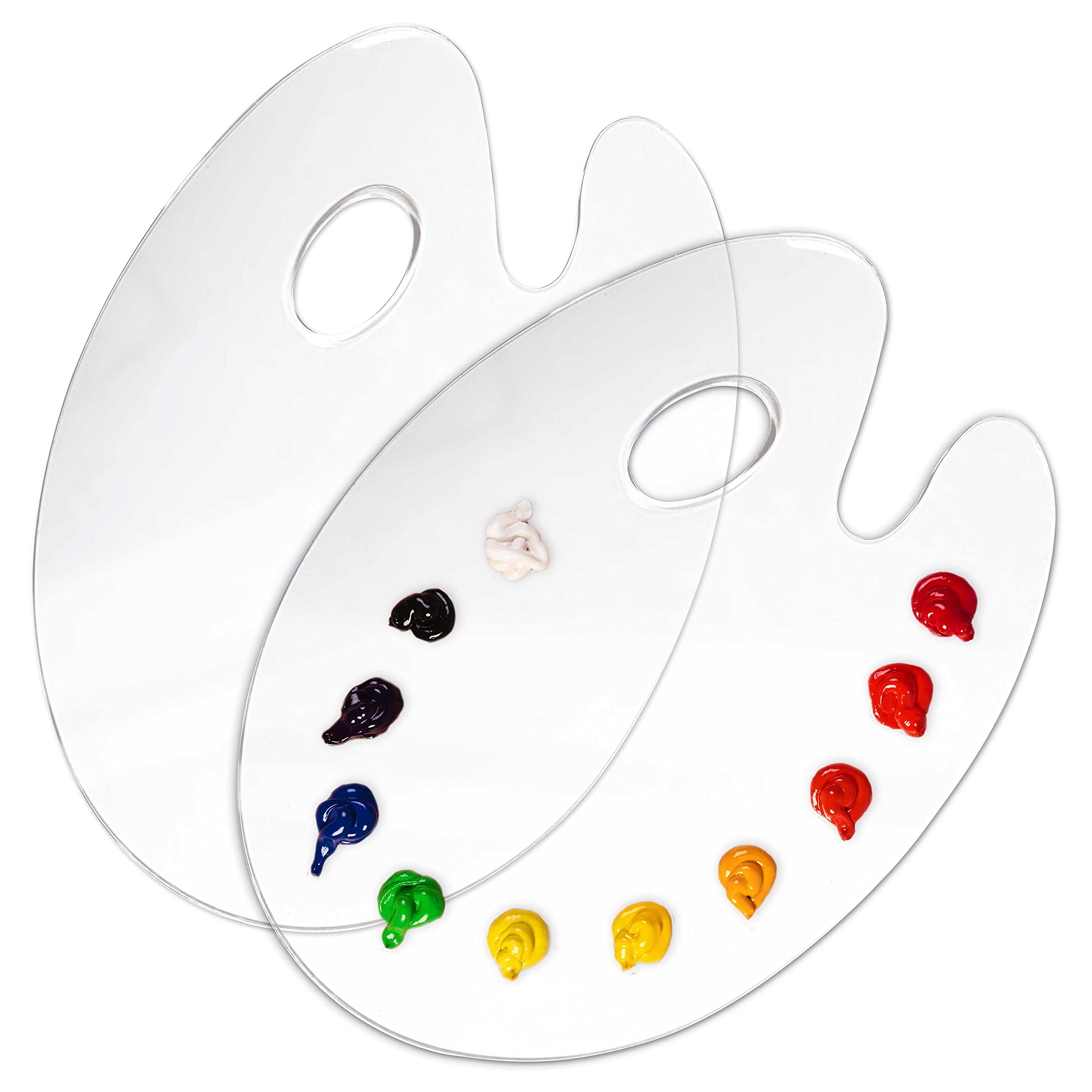 U.S. Art Supply 9" x 11.8" Clear Oval-Shaped Acrylic Painting Palette (Pack of 2) - Transparent Plastic Artist Paint Color Mixing Trays - Non-Stick, Easy Clean, Mix Acrylic, Oil - Adults Kids Students