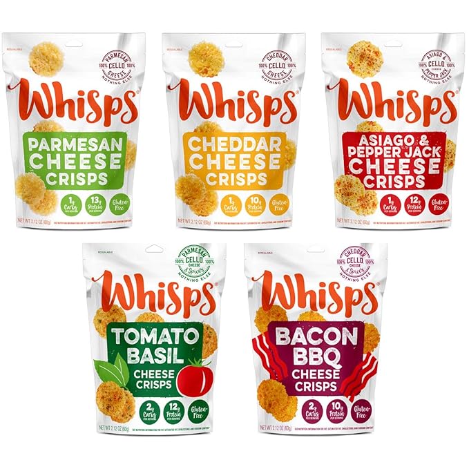 Whisps Cheese Crisps Variety Pack Keto Snack No Gluten No Sugar Low Carb High Protein 212oz 5 Pack