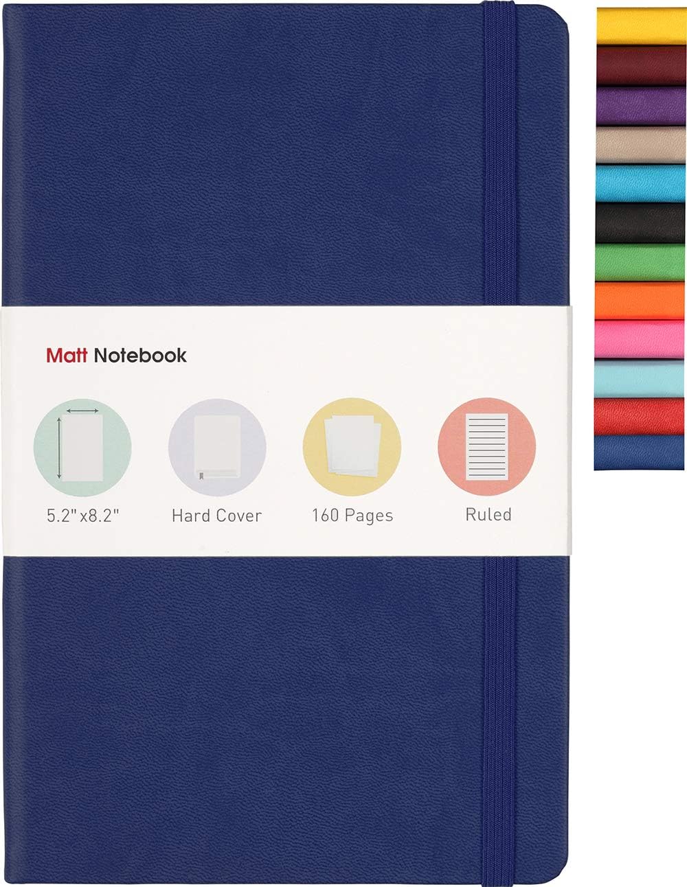 Matt Notebook | Classic Hardcover Notebook Journal for Writing, Size: 5.2" X 8.2", A5, Ruled Pages, 160 Pages, Premium PU Leather, Inner Pocket, Quality Paper