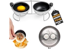 Eggssentials Egg Poacher | Stainless Steel Poaching Rack | 2 Poached Egg Maker Cups PFOA Free Nonstick | 6.25 inches Egg Stea