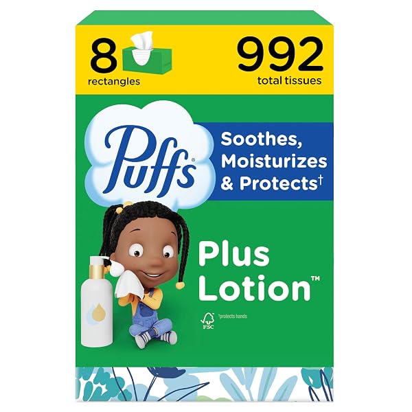 PUFFS FACIAL TISSUES PLUS LOTION, 8 FAMILY RECTANGLE...