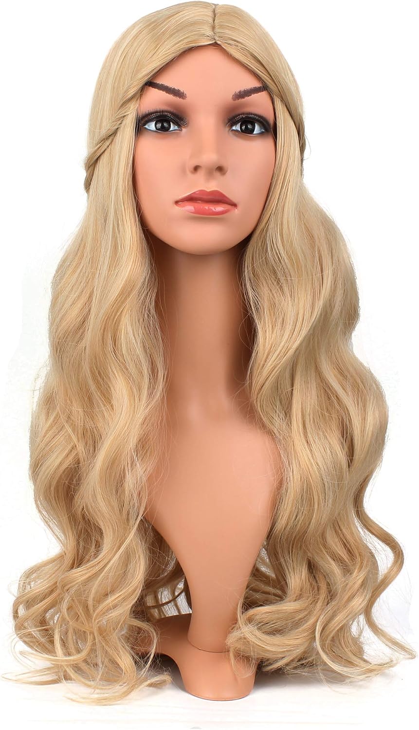 OKVGO Women's Long Curly Blonde Wigs for Fancy Dress Cosplay Costume Party Ladies with Wig Cap, 2 Count (Pack of 1) - Image 4