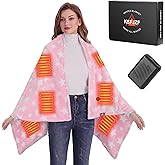 KSFJZF Heated Blanket, Cordless Portable Heated Throw Blanket, Battery Operated Heating Blanket with Rechargeable 20000mAh Power Bank, 59" x 35.5" Electric Heated Shawl, 3​​ Fast-Heating Levels (Pink)