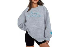 DUTUT Women Mama Oversized Crewneck Sweatshirt: Momma Embroidered Shirt Funny Mom Letter Print Long Sleeve Pullover Tops