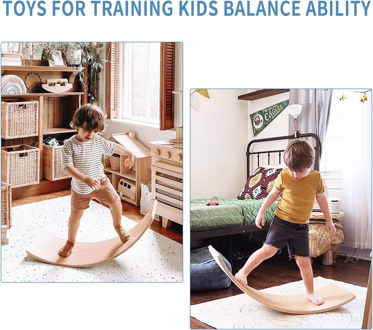 Crisschirs Wooden Wobble Balance Board Waldorf Toys Balance Board Kid Yoga Board Curvy Board - Wooden Rocker Board 35 Inch Kid Size: Toys & Games